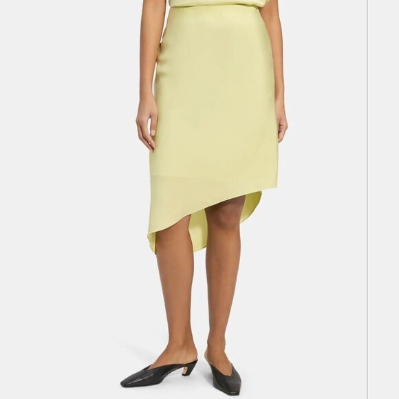 Theory Asymmetrical Silk Slip Style Midi Skirt in Key Lime NWT Size Medium